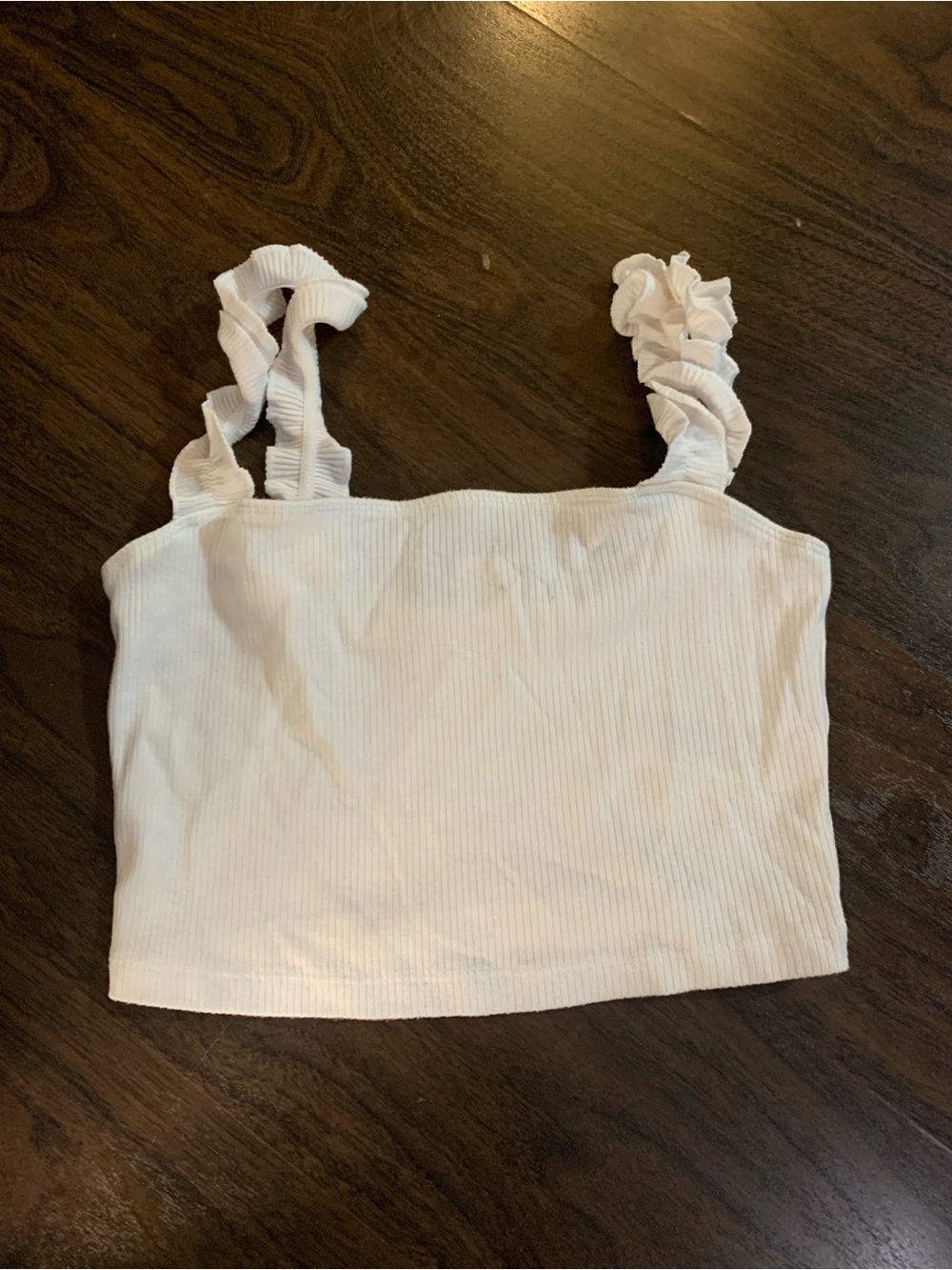 Sunday Best White Ruffled Strap Ribbed Crop Top